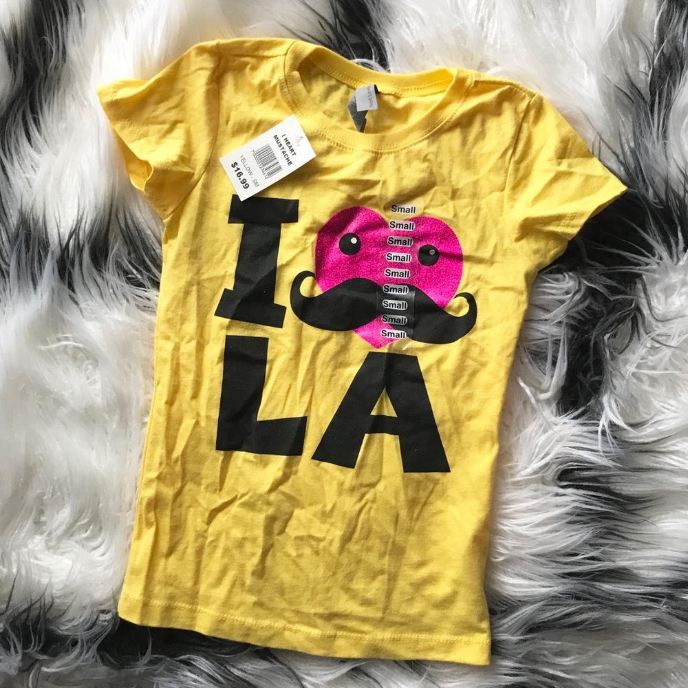 I Heart Mustache LA little girl’s yellow Tee NWT